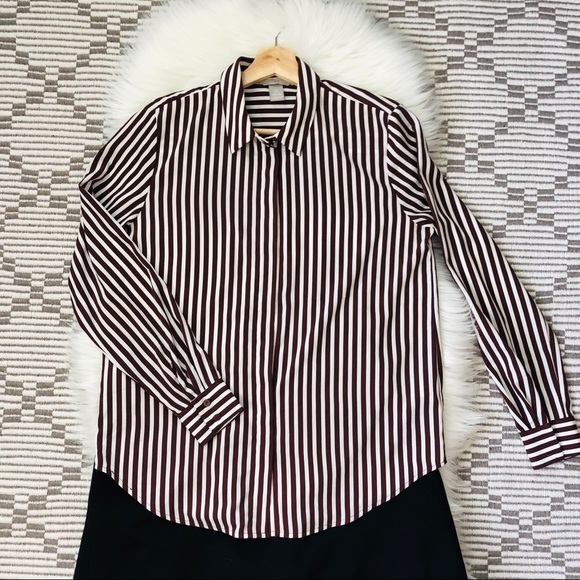 H&M Cafe Chiffon Striped Button Down Shirt 6 - Picture 1 of 5